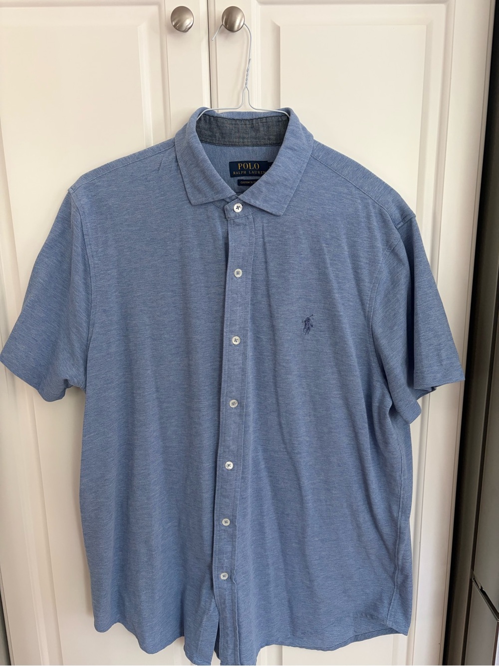 Polo by Ralph Lauren Men's Heathered Blue Short-Sleeve Button-Down
